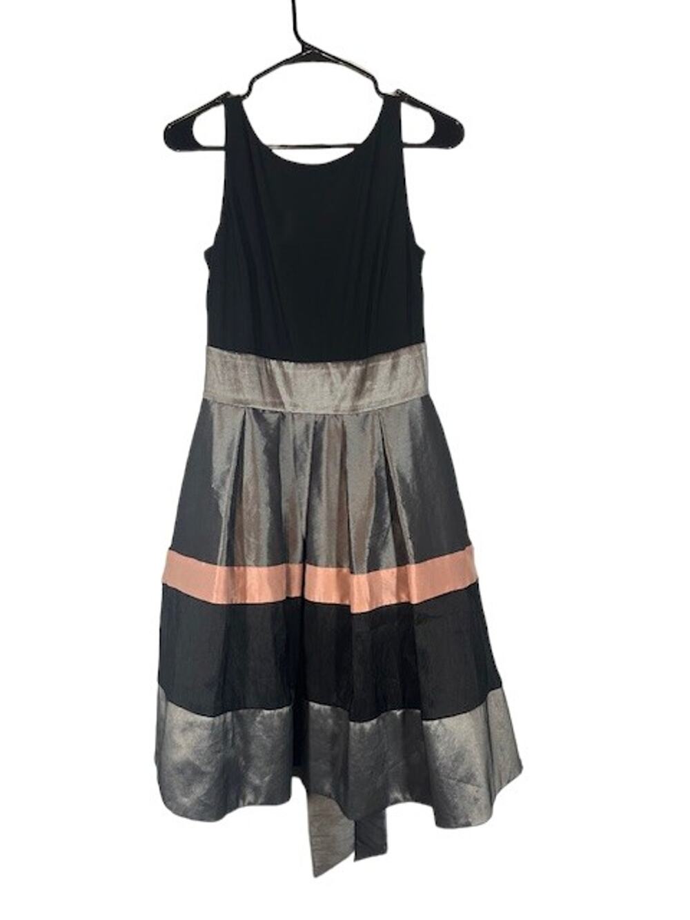 S.L. Fashions Black Gray Pink Sleeveless Multi Color Belted Tea Dress Women Sz 6